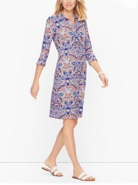 Talbots Button Half Placket Royal Paisley Shirt Dress Size S